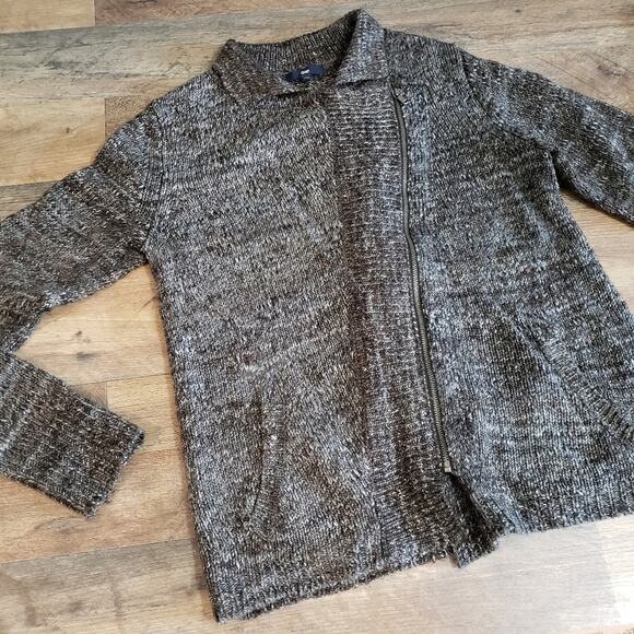 Gap Asymmetric Zipper Long Sleeve Wool Alpaca Brown Knit Cardigan Sweater Edgy S - Picture 13 of 13